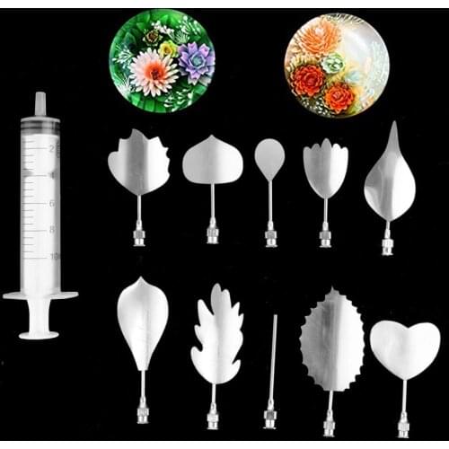 Cake Decorating Mold Needle Nozzle Tools 10 Gelatin Art Needle+1pc Needle Tube 3d Gelatin Jello Art Pudding Flower Backing Tools