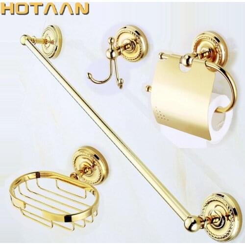 HOTAAN Free shipping,brand new gold brass Bathroom Accessories Set,Robe hook,Paper Holder,Towel Bar,bathroom sets,HT-810200-B