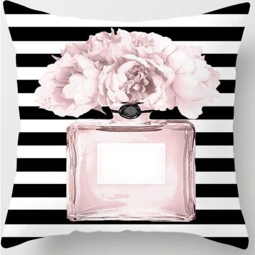 Brand Perfume Bottle Pillowcase Fashion Women Favor Cushion Cover Home Decorative Peach Skin Velvet Perfume Sofa Pillow Cover