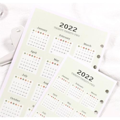 2022 Calendar Loose Leaf Inner Paper A5/A6/A7 Planner Schedule Binder Divider Page Notebook Accessories School Stationery