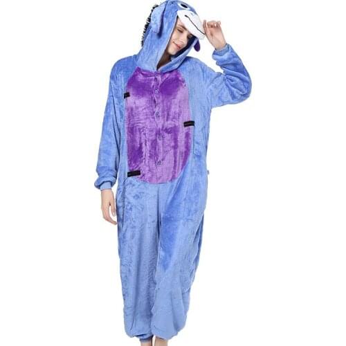 Blue Donkey Kigurumi Onesie Adult Women Animal Pajamas Suit Flannel Warm Soft Sleepwear Onepiece Winter Warm Pijama Cosplay