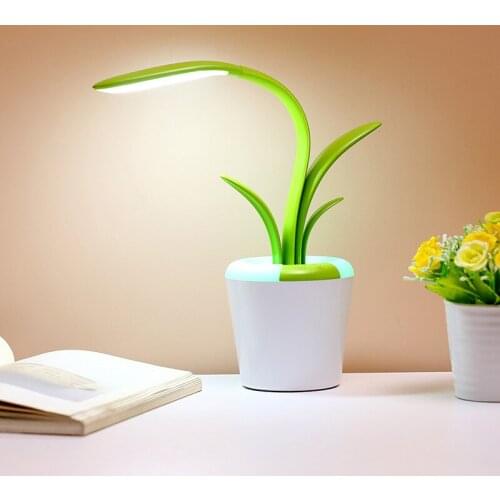 Creative plant shape table lamp desktop simple LED student eye protection reading lamp USB charging touch dimming night light