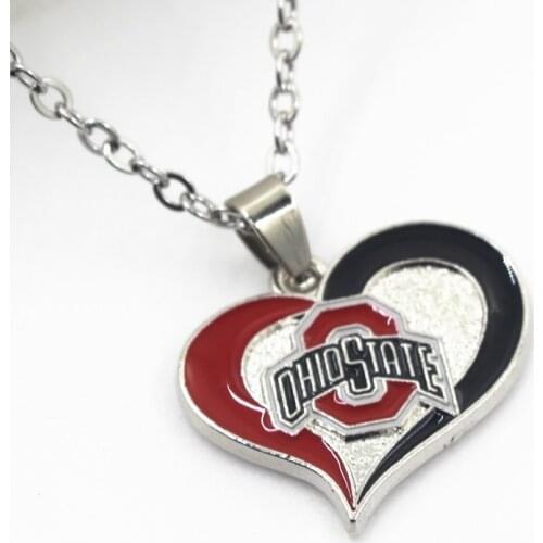 Hot Selling 10pcs Amercia US Sport Necklace With 50cm Chains Necklace Pendants Heart Ohio State Necklace Jewelry