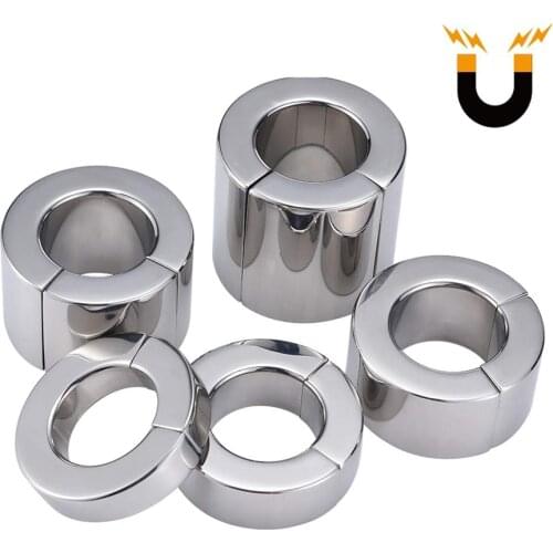 Magnetic Metal Ball Stretcher Scrotum Pendant Restraint Ring SM Cock Penis Rings for Men Testicle Lock Traning Ring Enhancer