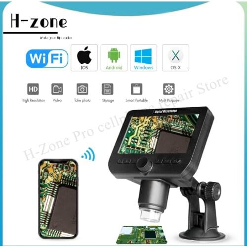 1000X Digital Wireless Wifi Microscope 4.3 Inch 1080P Lcd Screen 8 Led Camera Magnifier for Ios Android with stand