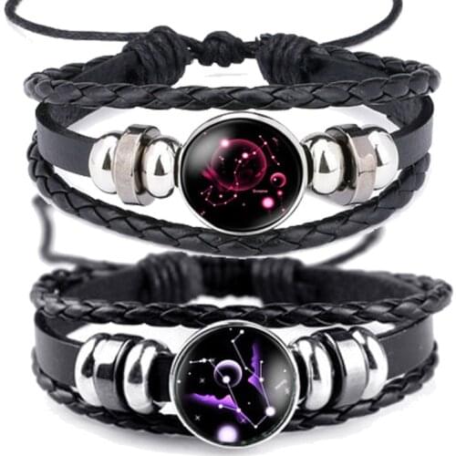 Fashion twelve constellation time bracelet men and women punk winding leather rope couple bracelet