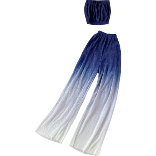 Korean fashion suit 2021 summer new short pleated tube top + wide leg trousers two-piece
