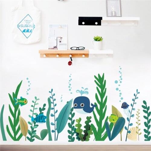 Sea Life Fish Plant Bubbles Wall Stickers For Bathroom Home Decoration Diy Baseboard Scenery Wall Mural Art Pvc Decals