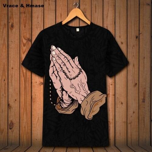 Hands together printing oversized boutique short sleeve t shirt Summer 2018 New hollow breathable high-quality t shirt men S-6XL