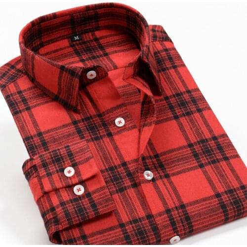 Mens Long-Sleeve Regular-fit Casual Cotton Shirt 2021 Spring Autumn New Arrivals Fashion Plaid Button Up Shirt Short Sleeve