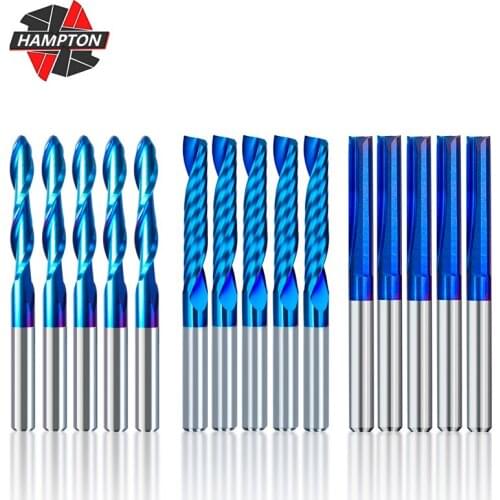 15pcs End Mill Engraving Bits Set 3.175mm Shank Nano Blue Coated Single Edge Spiral Router Bit CNC Milling Tool Engraving Cutter