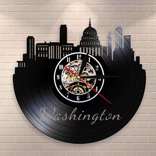 Columbia District Washington DC Cityscape Vinyl Record Wall Clock Seattle Washington Skyline Capital Tower Wall Sign Wall Clock