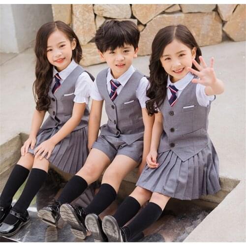 Newly Children School Uniform Top Pleated Skirt Vest Class Uniforms Korean Style Performance Suit Boys Girls Stage Wear