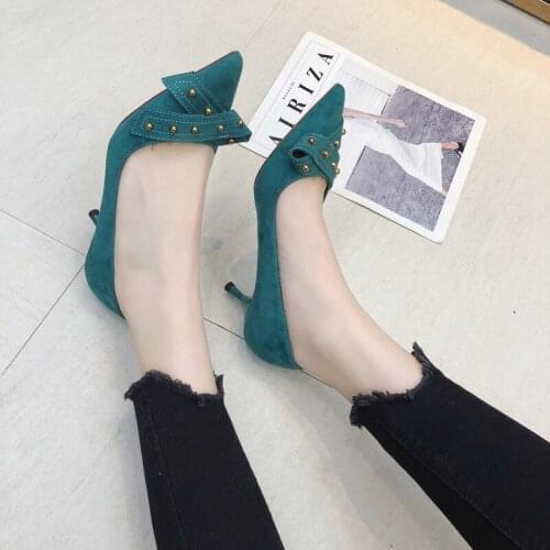 New Spring Womens High Heels Soft Simple Durable Wild Rivet Decoration Mature High Quality Female Heels Lady Shoes W27-19