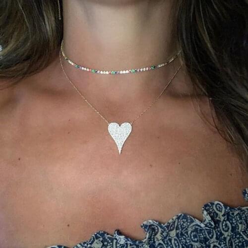 100% 925 sterling silver micro pave cz heart necklace shiny cubic zirconia valentines gifts for lover elegance Romantic jewelry