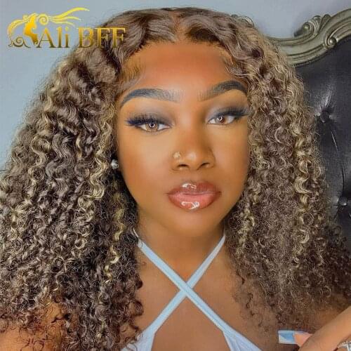 Brazilian Curly Human Hair Wig 13x4 Curly Lace Front Wigs For Women 4x4 Curly Human Hair Wigs Blonde Brown Highlight Lace Wig