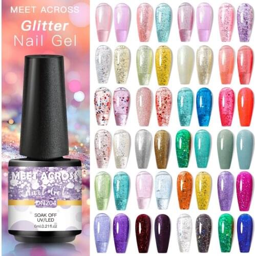 MEET ACROSS 8ML Glitter Nail Gel Polish Matte Top Coat Gel Soak Off UV LED Varnish Nail Art Color Gel Quickly Dry No Wipe Polish
