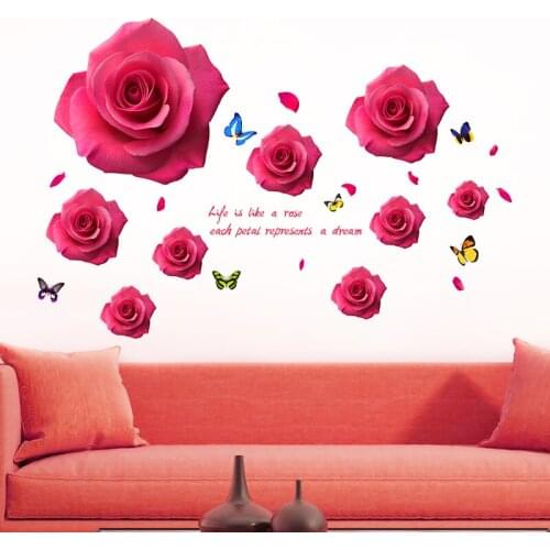 [shijuekongjian] Romantic Red Roses Wall Stickers DIY Flower Mural Decals for Living Room Dormitory Wedding Room Decoration