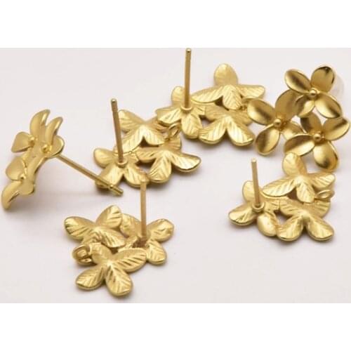 2 Pair/Lot 15mm*13mm 18K Brass Gold Plated Stud Earrings Jewelery Making Supplies Accessories Jewlery Making Kit JA0084