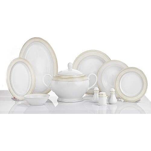 Schafer Alfa 60 Pieces 12 Person Round Dinner Set-Gold 03-Material Tour: Porcelain