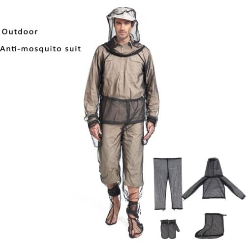 Outdoor Anti-mosquito 4 in 1 clothes suit jacket&trousers& Gloves& Shoes covers mosquito protection system mosquito protection