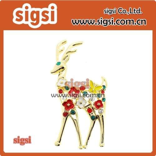 Vintage Multicolor enamel Cartoon Deer Flowers Rhinestone Women Brooch Pin jewelry