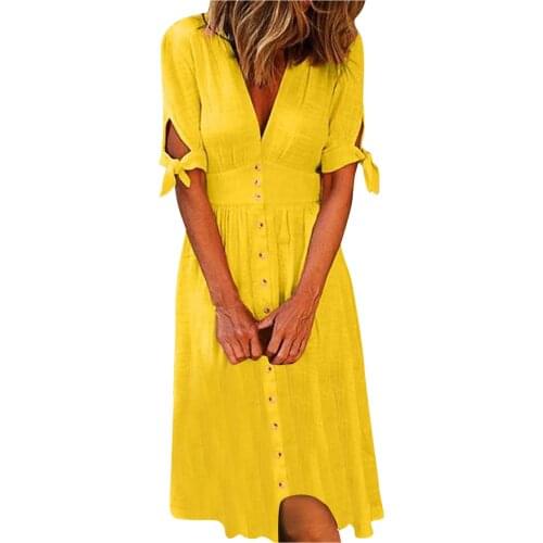 Plus Size Dresses For Women 2021 Womens Fashion Casual Short Sleeve Frenulum V-neck Button Party Beach Dress Vestido De Mujer