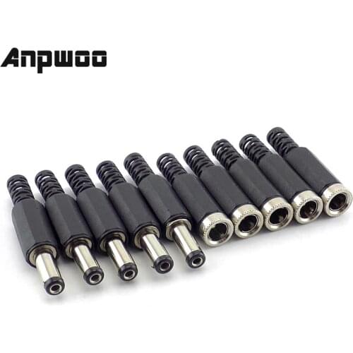 10Pcs DC Power DC Male DC Female Connectors Dc Jack Plug Adapter Cctv Camera Security System 2.1*5.5MM for DIY Cctv Accessories