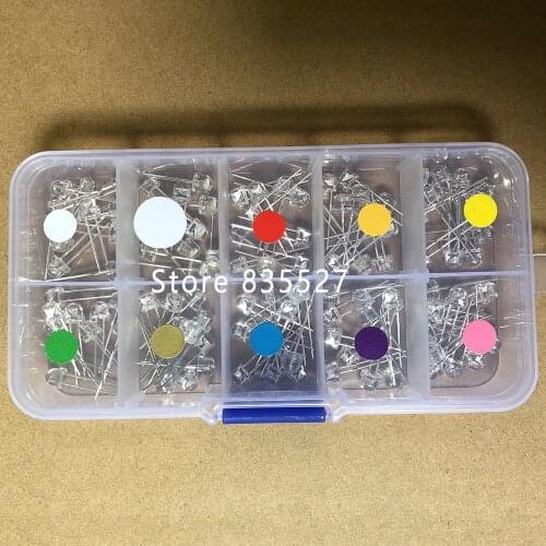 100pcs/Box MIX 5mm LED F5 Assorted Kit Straw Hat Warm White Green Red Blue UV Yellow Orange Pink DIY Light Emitting Diode Set
