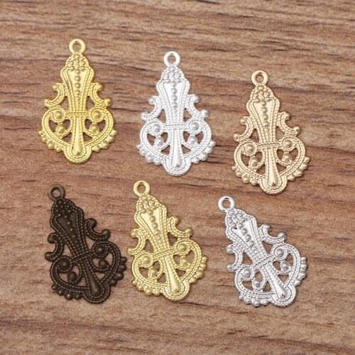 100 Pcs 14*23 mm Metal Copper 6 Colors Filigree Wrap Flower Charms DIY Jewelry Making Accessories