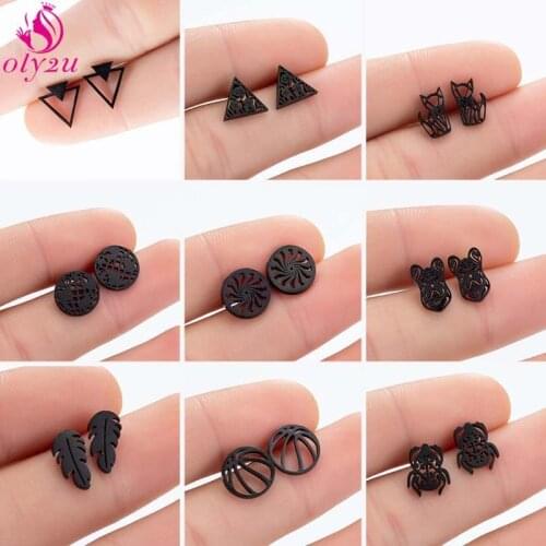 2020 Korean Stainless Steel Geometric Black Triangle Tassel Earrings Small Womens Earrings Fashion Irregular Jewelry Undefined