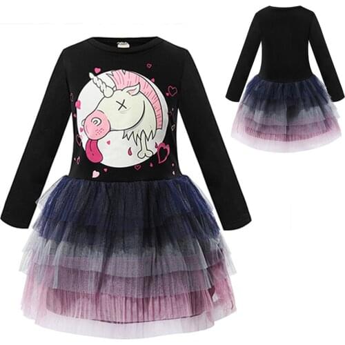 2020 New Autumn Children Girls Pink unicorn Cake Dress Princess Birthday Party Christmas Carnival Dress baby girl clothes 2-9Yrs