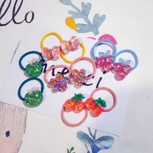 2021 Laser Sequins Hairtie Cherry Grapes Hair Rope for Girl Bowknot Shiny Sparkly Head String Summer Elastic Hair Accessories