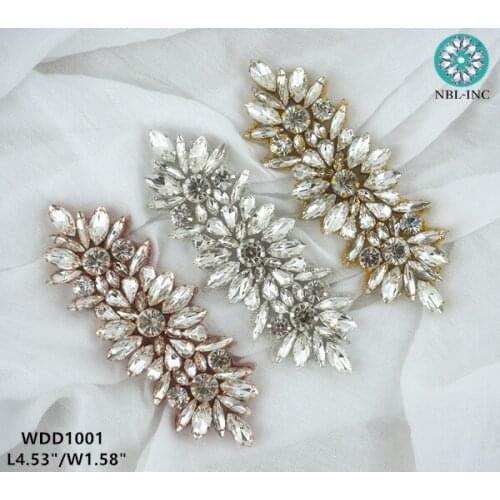 30PCS) Silver crystal rhinestone applique gold beaded applique patch sewing iron on for wedding dress WDD1001