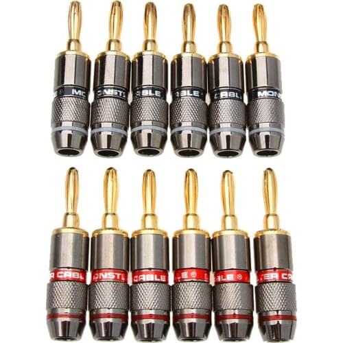 4PCS Audio Connectors Monster Banana Plug 24K Gold Plated Pure Copper Speaker Adapter Screw Speaker Self-locking Plugs Terminal