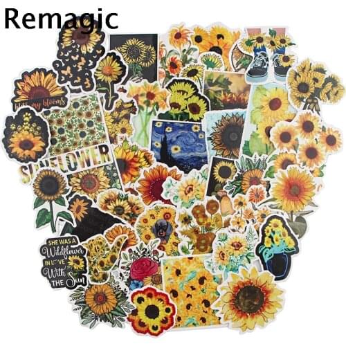 45pcs Sunflower Flowers Cartoon scrapbooking Stickers pack Waterproof Skateboard Suitcase Guitar Graffiti decals pasters Kid Toy