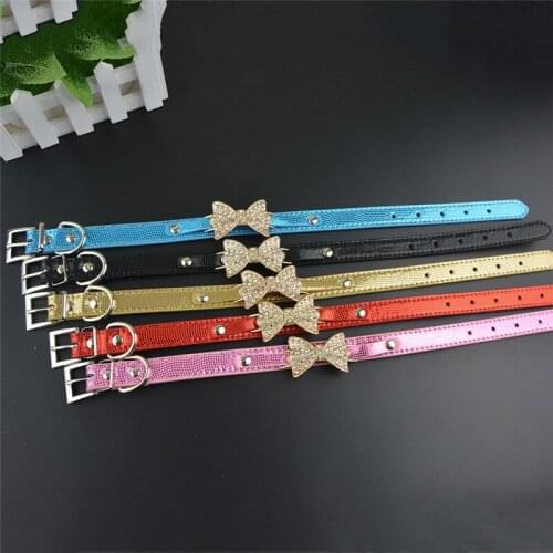 50 Pieces/lot) New Fashion Snake Bright Pu Leather Collar for Dog Pet Cat with Diamond Butterfly