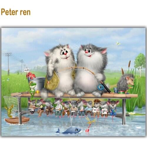 DIamond painting cross stitch needlework cat Fishing 5d square diamond mosaic Full diamond home decor picture embroidery