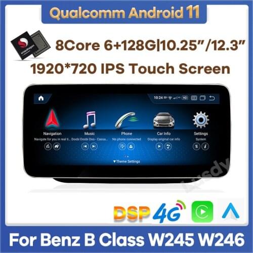 12.3" Snapdragon 8Core 4+64G Android 10 Car Multimedia Player GPS Stereo Radio Video for Mercedes Benz B Class B180 W245 W246