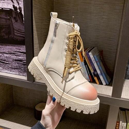 White Martin Boots Womens Fashion Ins 2020 Winter New Short Boots Plus Velvet Thick Cotton Warm Short Woman High Platform Shoes
