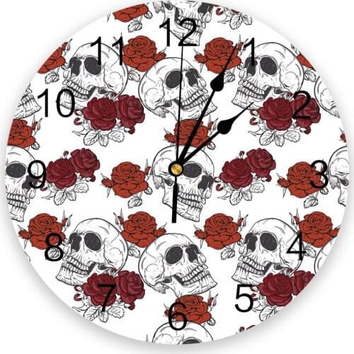Skull Red Rose White Living Room Clock Wall Round Clocks Decor Home Bedroom Kitchen Decoration Wall Clocks