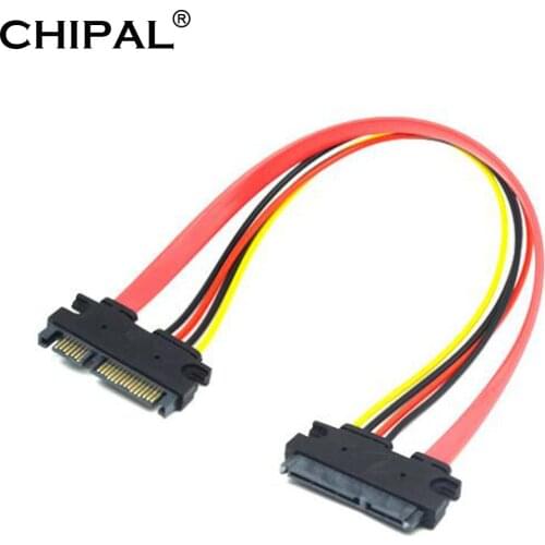 CHIPAL Red 0.3M 0.5M 7+15 22Pin SATA Extension Cable Male To Female 22 Pin Serial ATA Data Power Cord for 2.5 3.5 Inch HDD SSD