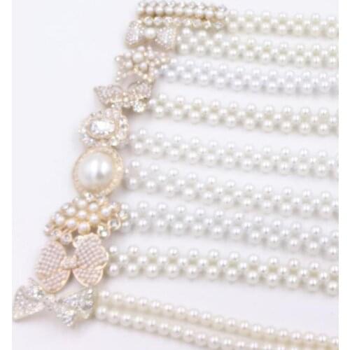 Elegant Belts for Women Waist Band Fake Rearl Beads Rhinestone Inlaid Waist Chain Waist Belt Women Belt Waistband for Dress