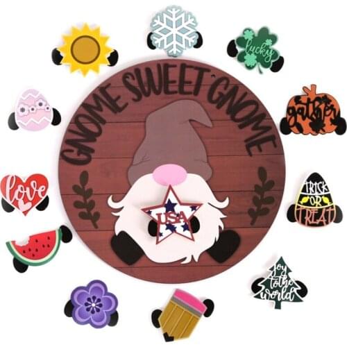 Halloween Welcome Sign Board Pendant Front Door Decor Faceless Doll Wooden Gnome Hanging Christmas Home Decoration