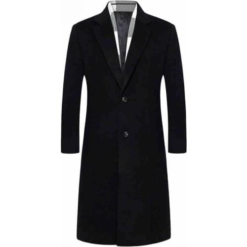 Quality High 90% Wool Trench Coats Men Brand-Clothing Black Long Mens Winter Jacket Overcoat Turn-down Collar Mens Coat WUJ1167