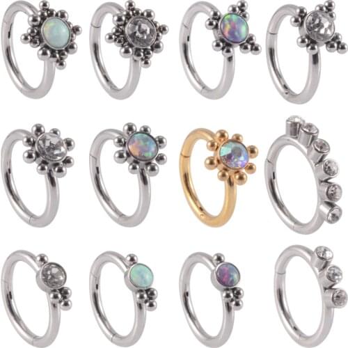 1pcs Stainless Steel Opal CZ Septum Clicker Hoop Ring Nose Ear Tragus Cartilage Daith Helix Lobe Earrings Body Piercing Jewelry