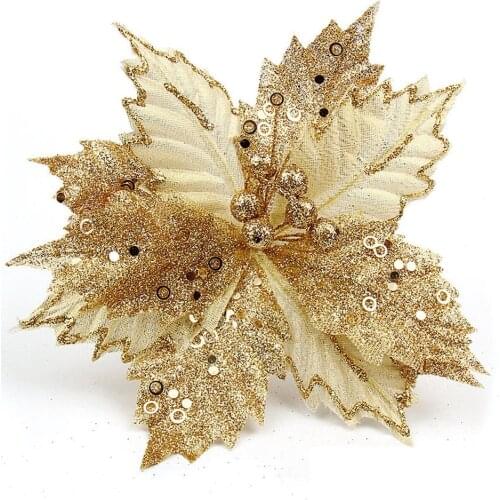 Beautiful Christmas Tree Decorations Artificial Flowers Poinsettia Glitter Flower Wedding Ornament Decoration Ornament