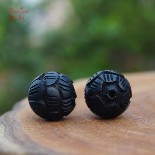 8 10 12 15 18mm Natural Black Sandalwood Ebony Carved Lotus Round Wooden Mala Beads Bracelet Jewellry Findings DIY Accessories