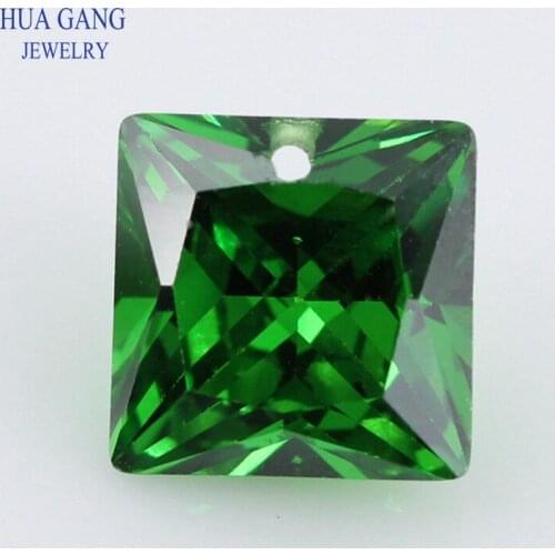 Single Hole AAAAA Square Shape Green Cubic Zirconia Stone For Jewelry Making 4x4~8x8mm High Quality CZ