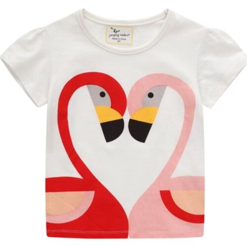 Jumping Meters Summer Girls T shirts Cotton Childrens Flamingo Print Fashion Short Sleeve Tees For Baby Clothes Tops Kids Shirt